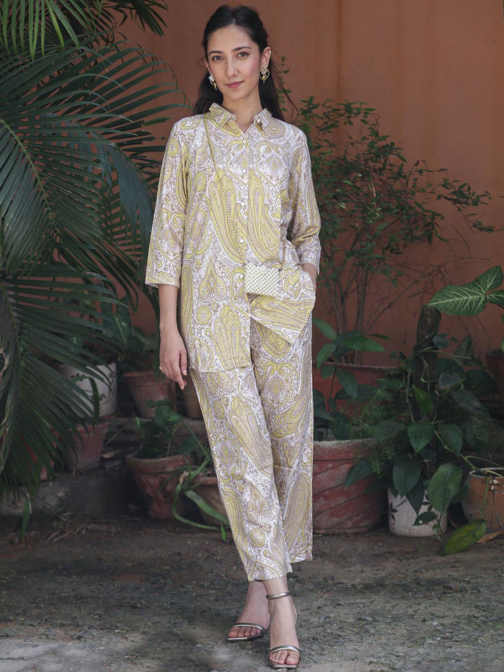 Yellow Printed Rayon Co-Ords