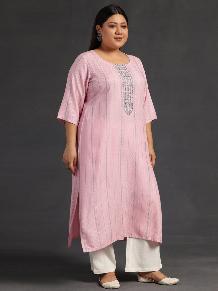 Plus Size Pink Yoke Design Rayon Straight Kurta