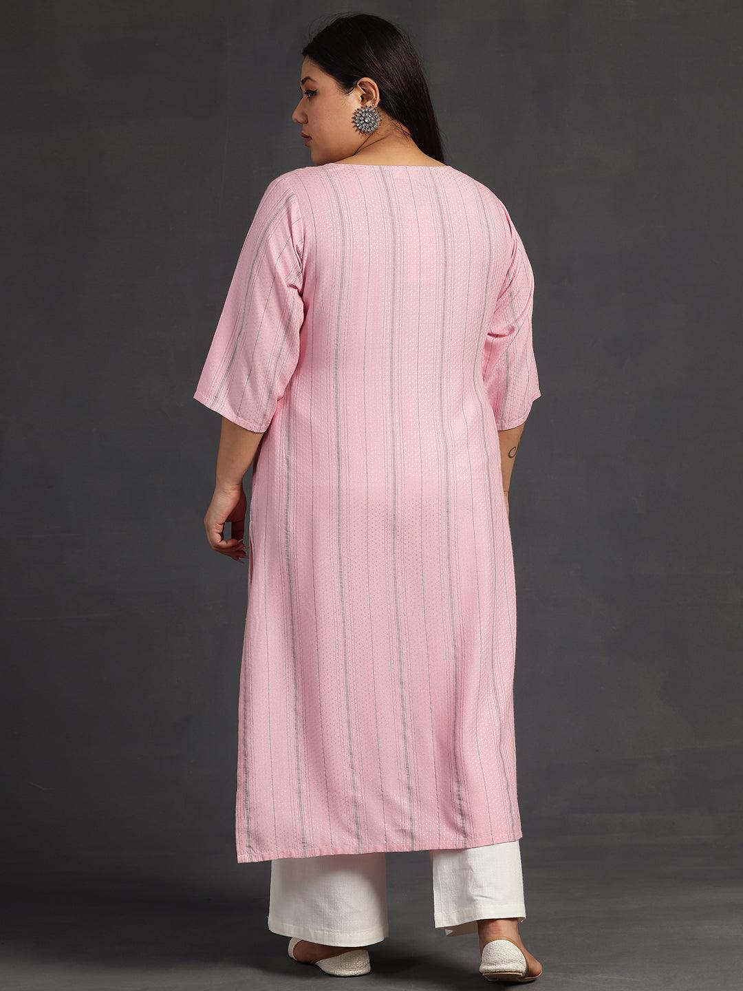 Plus Size Pink Yoke Design Rayon Straight Kurta
