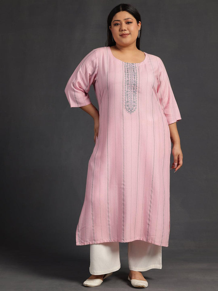 Plus Size Pink Yoke Design Rayon Straight Kurta