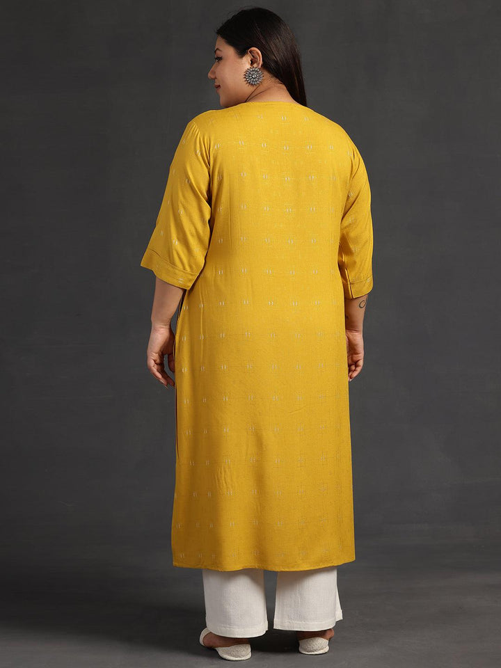 Plus Size Mustard Yoke Design Silk Straight Kurta