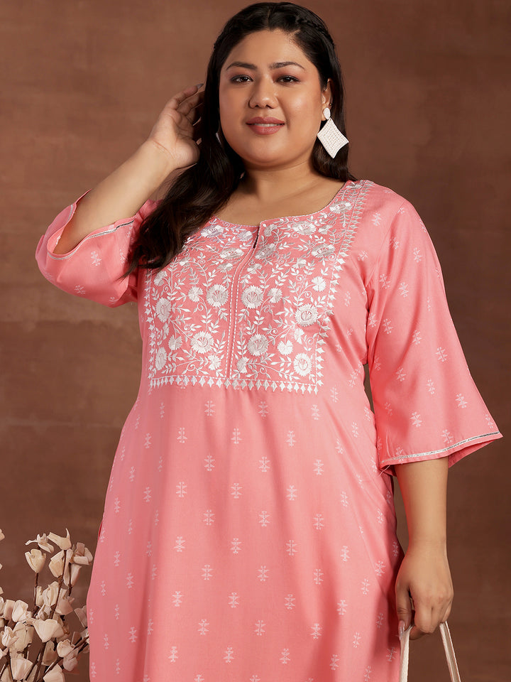 Plus Size Pink Yoke Design Rayon Kurta