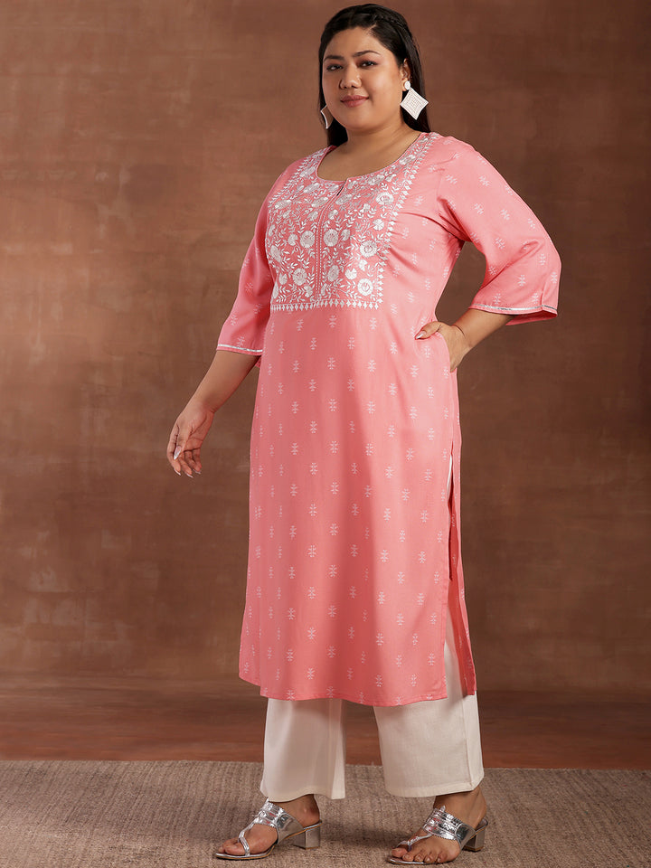 Plus Size Pink Yoke Design Rayon Kurta