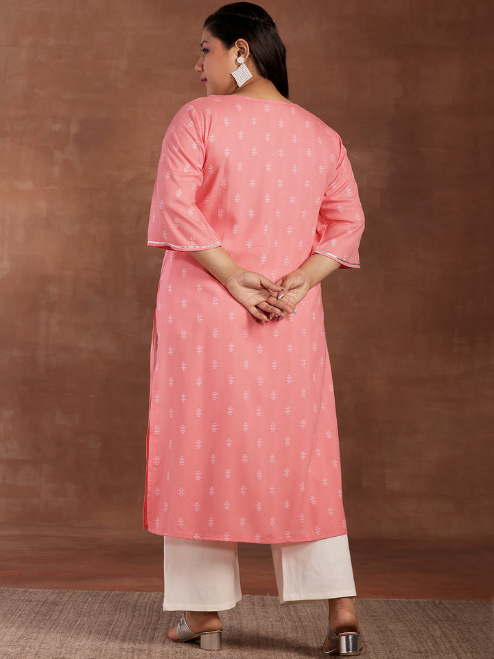 Plus Size Pink Yoke Design Rayon Kurta