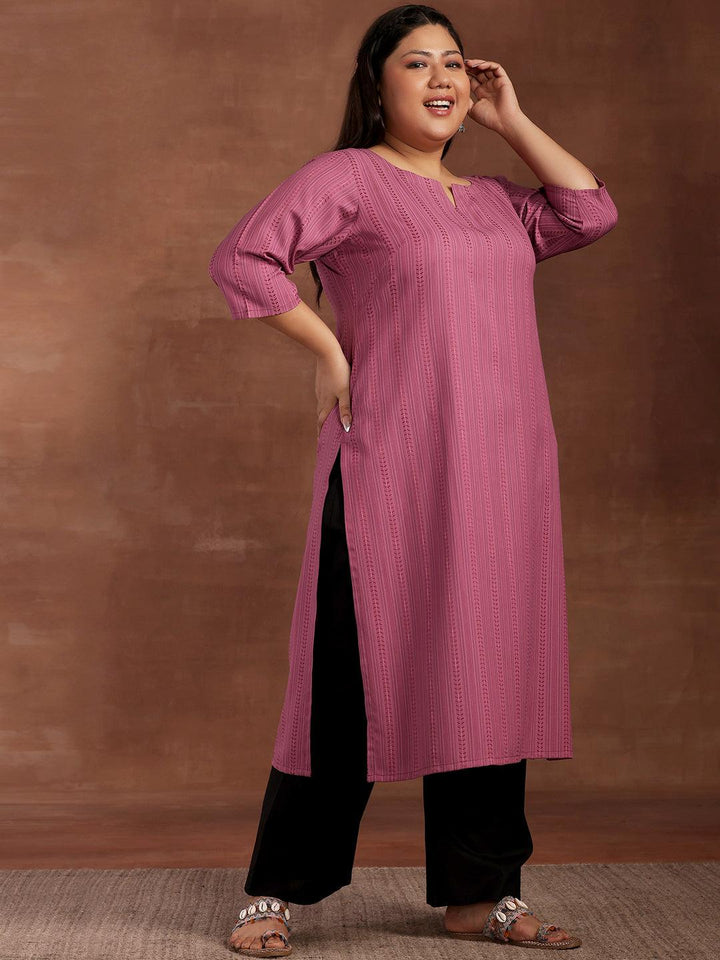 Plus Size Mauve Striped Rayon Kurta