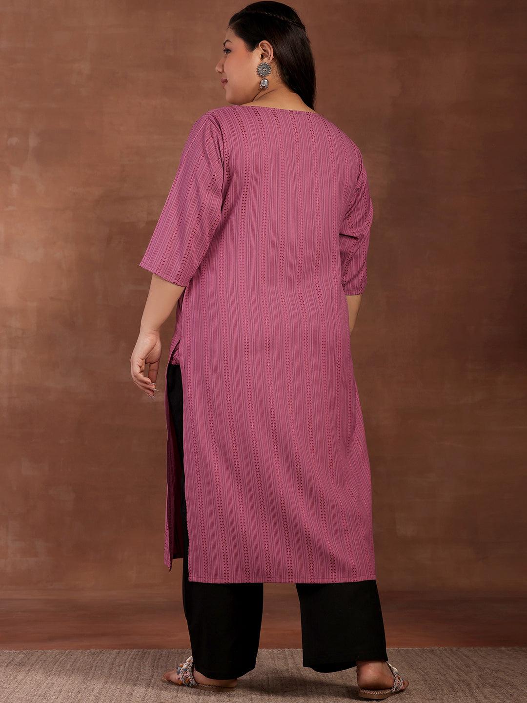 Plus Size Mauve Striped Rayon Kurta
