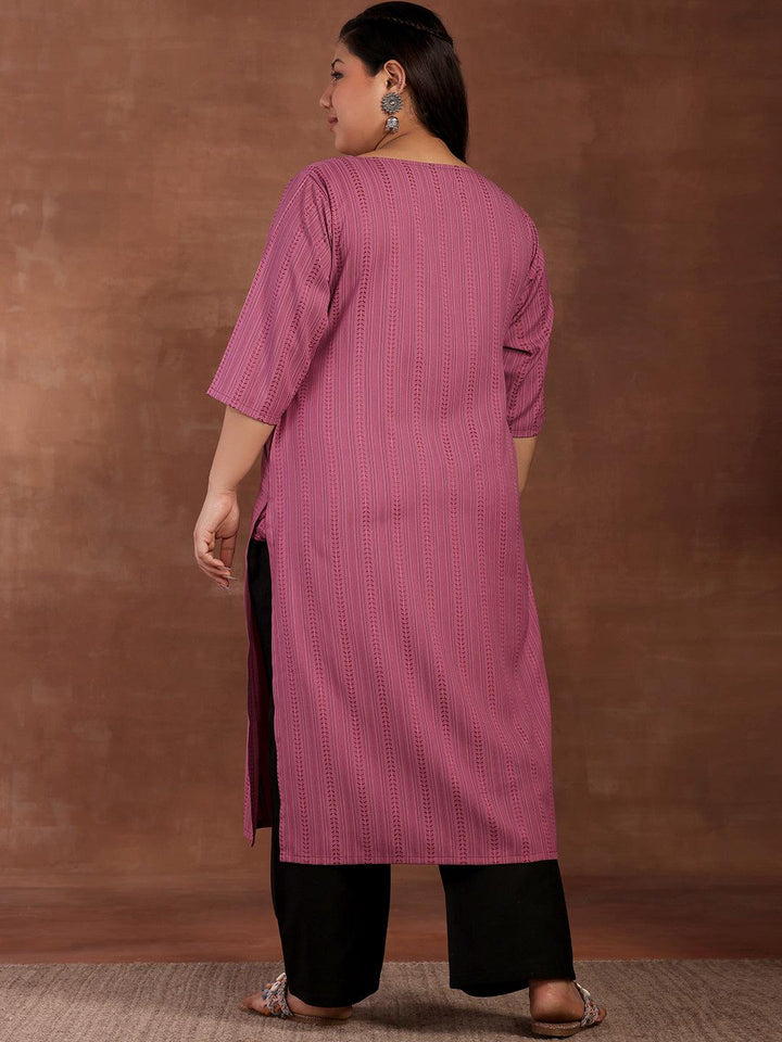 Plus Size Mauve Striped Rayon Kurta