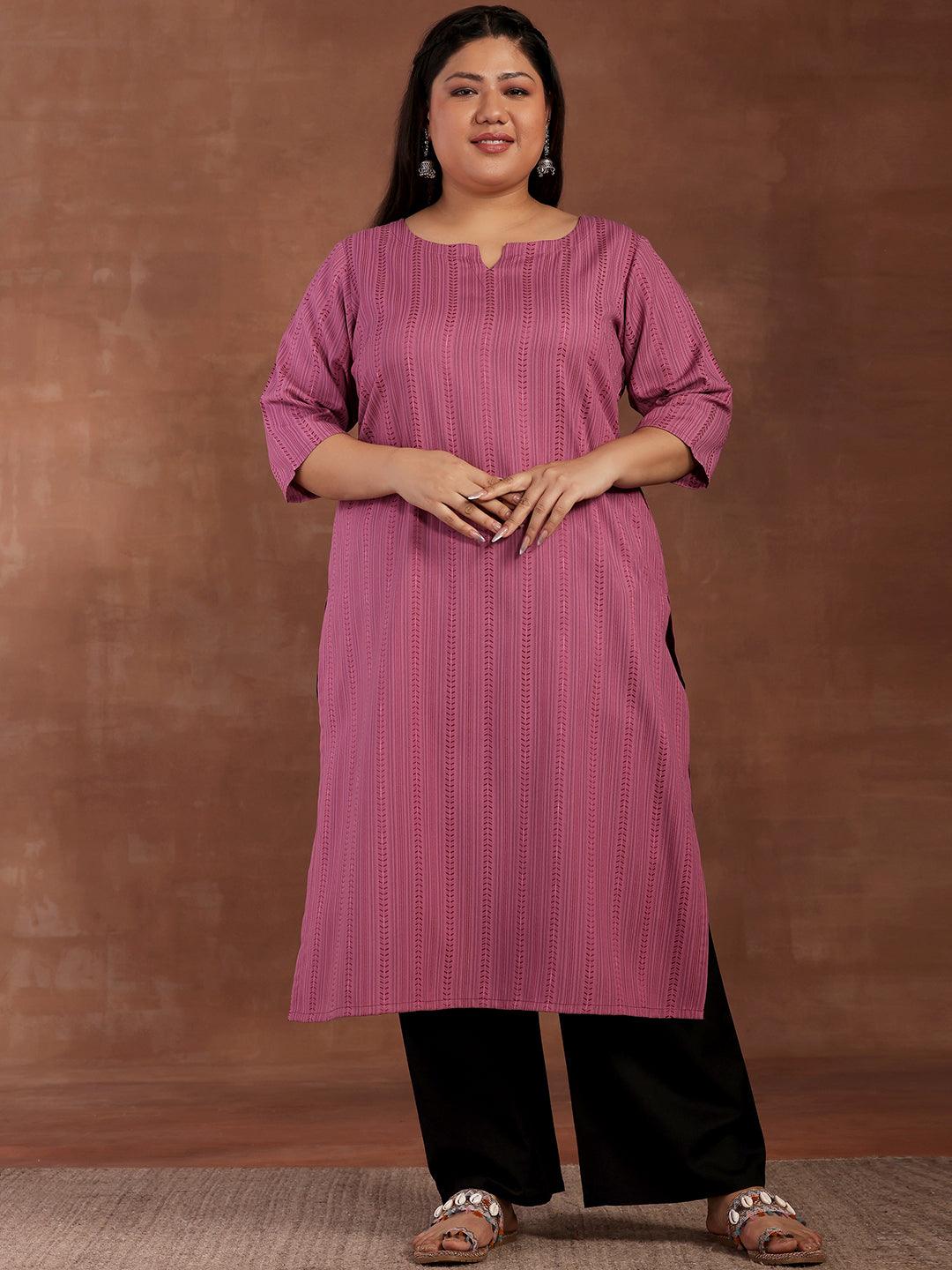 Plus Size Mauve Striped Rayon Kurta