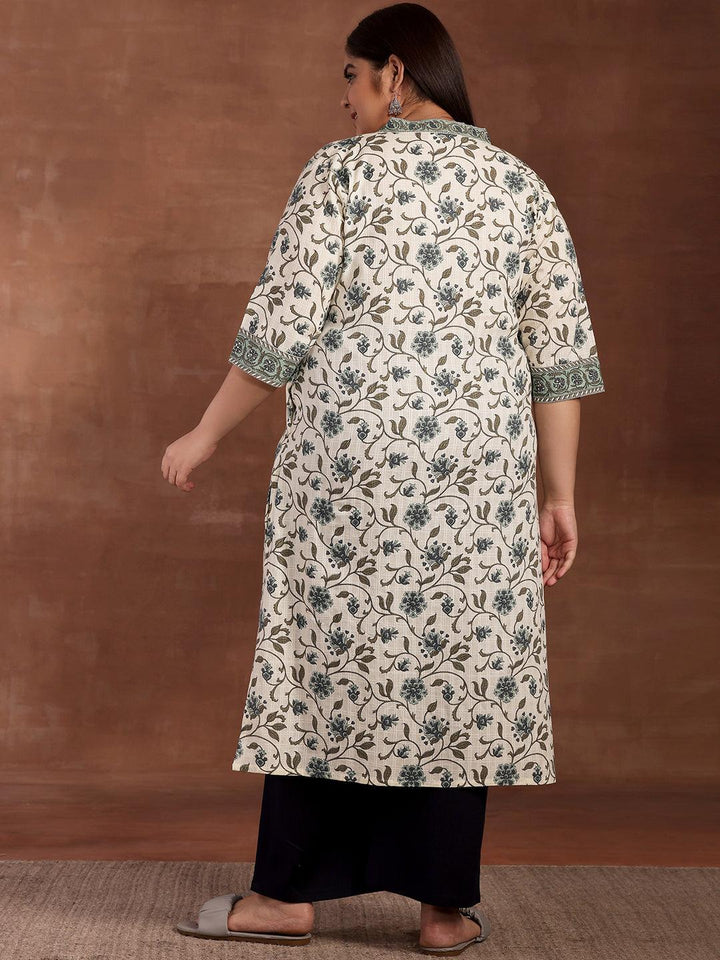 Plus Size Off White Printed Cotton Kurta