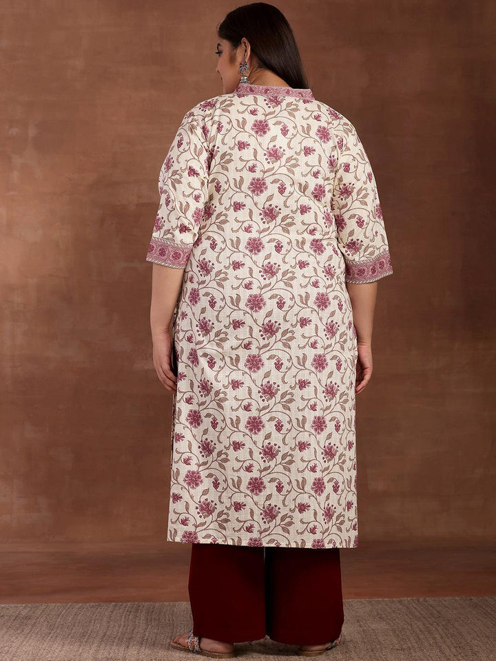 Plus Size Off White Printed Cotton Kurta