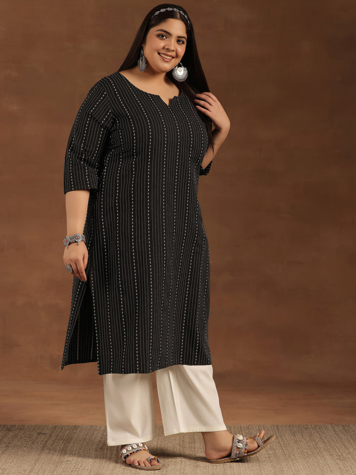 Plus Size Black Printed Cotton Straight Kurta