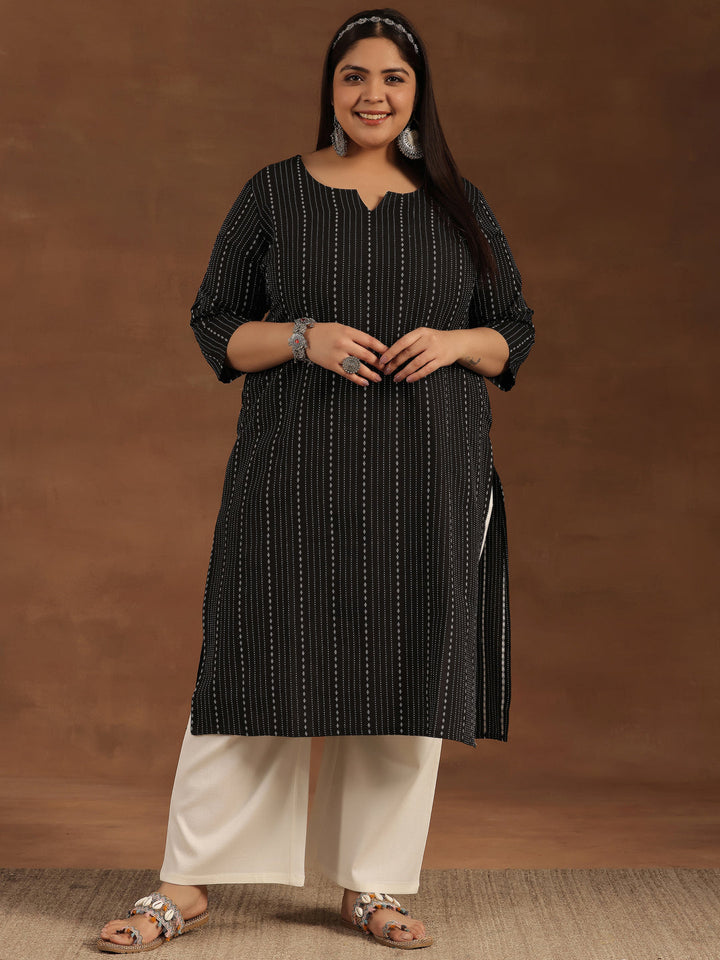 Plus Size Black Printed Cotton Straight Kurta