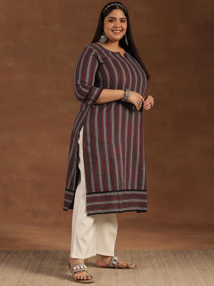 Plus Size Maroon Printed Cotton Straight Kurta