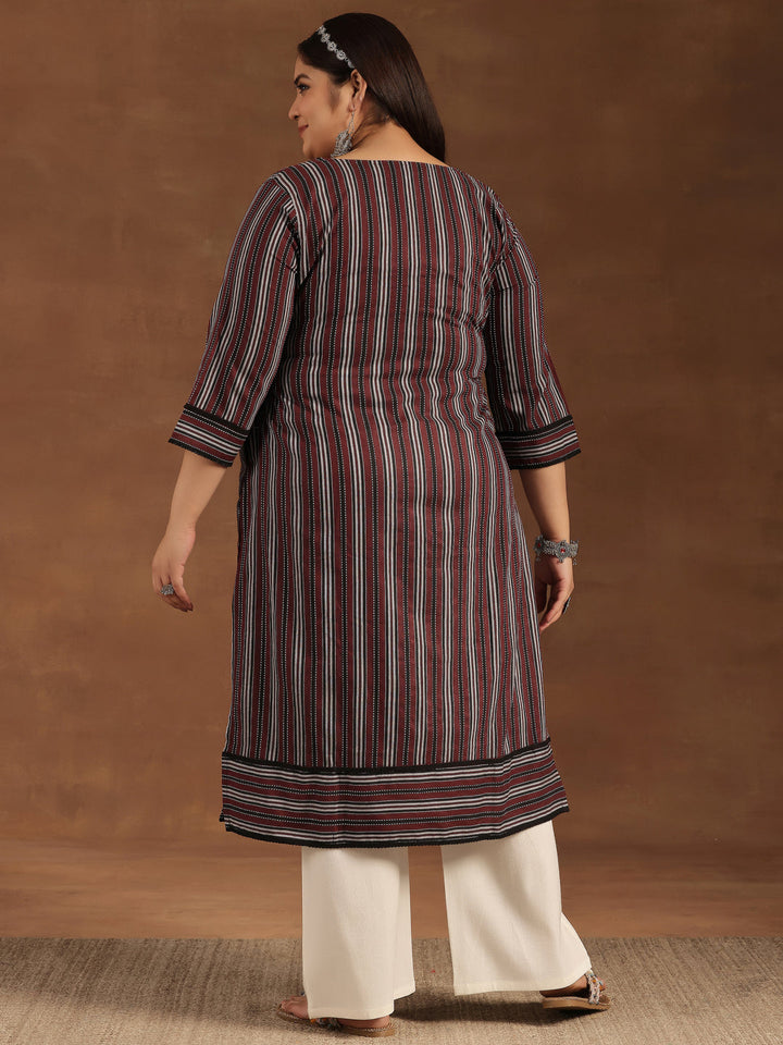 Plus Size Maroon Printed Cotton Straight Kurta