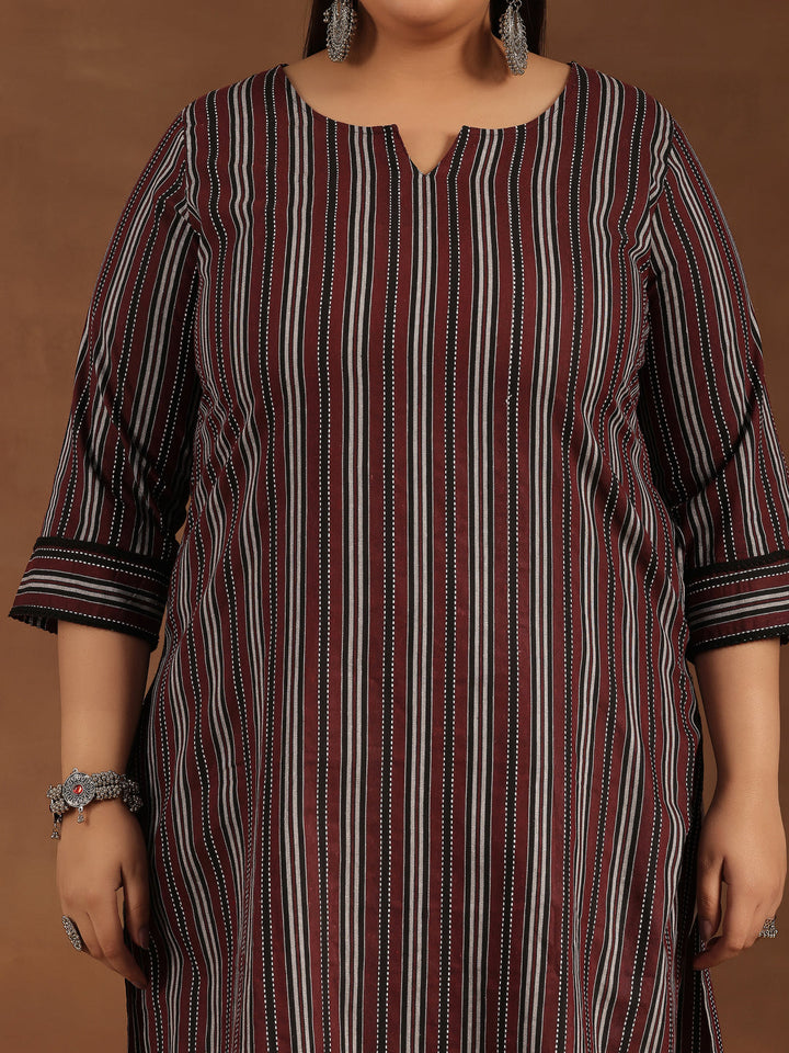 Plus Size Maroon Printed Cotton Straight Kurta