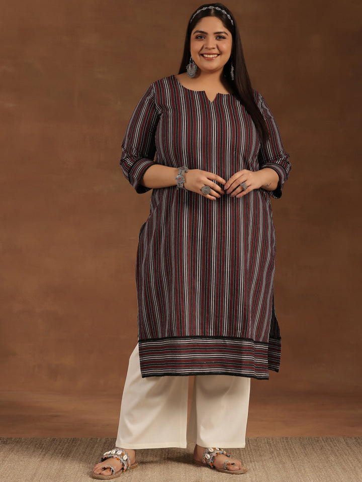 Plus Size Maroon Printed Cotton Straight Kurta