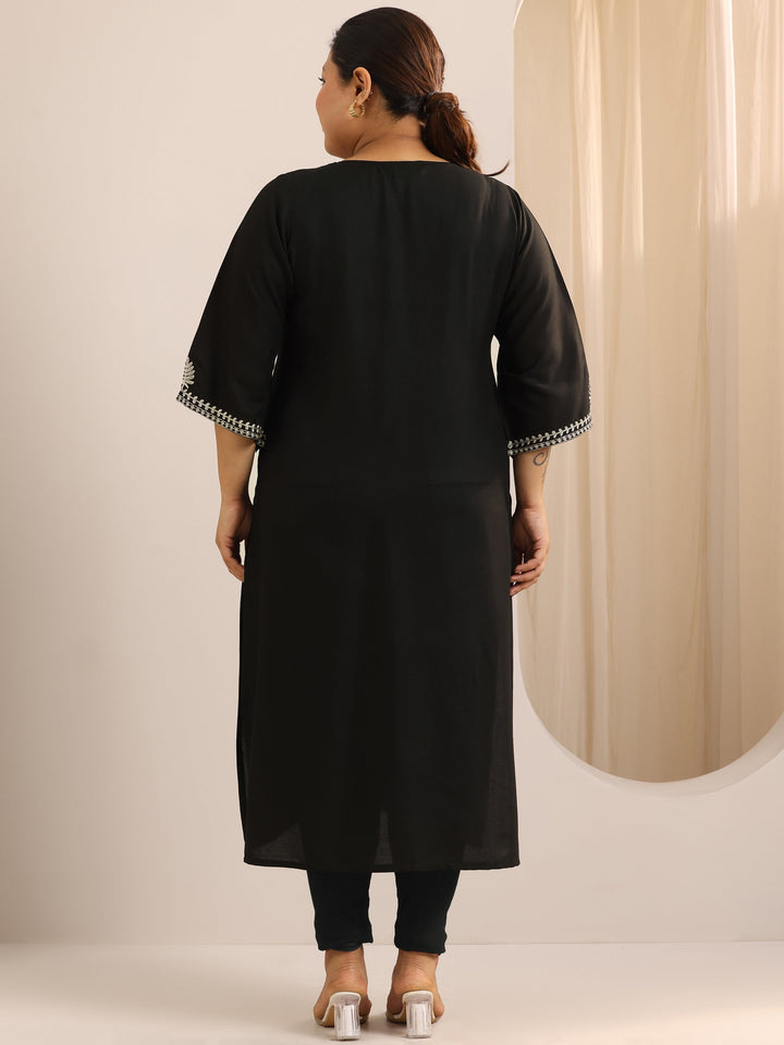 Plus Size Black Printed Rayon Straight Kurta