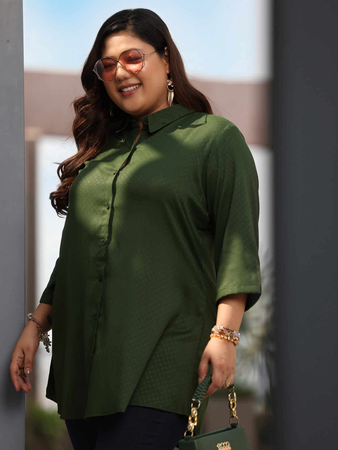 Plus Size Green Solid Rayon Straight Kurti