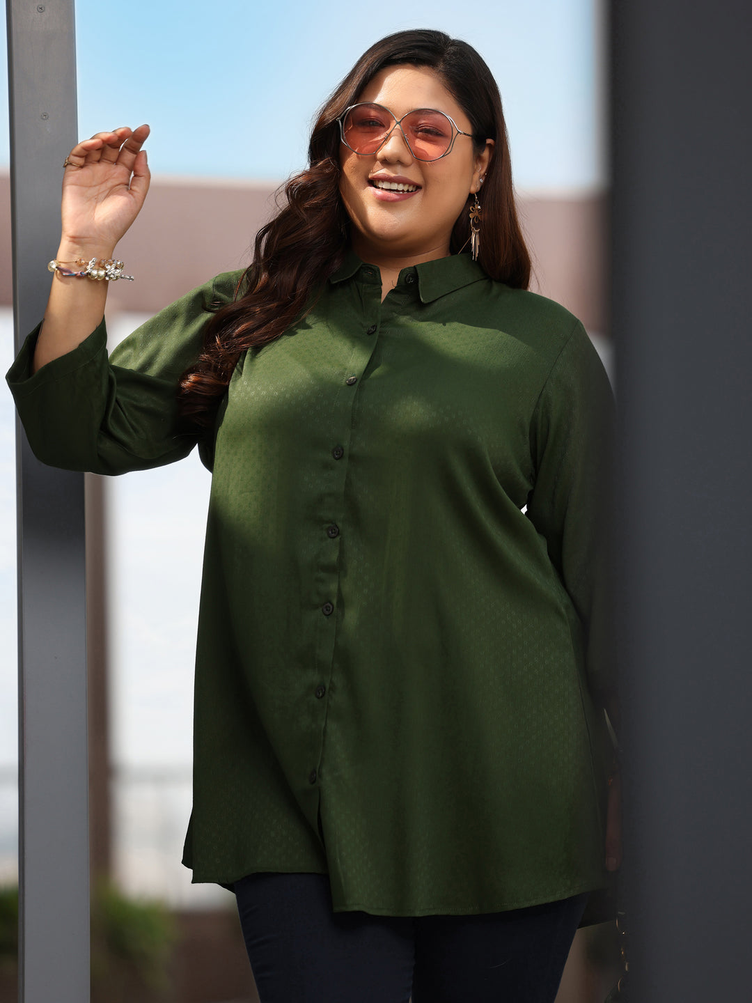 Plus Size Green Solid Rayon Straight Kurti
