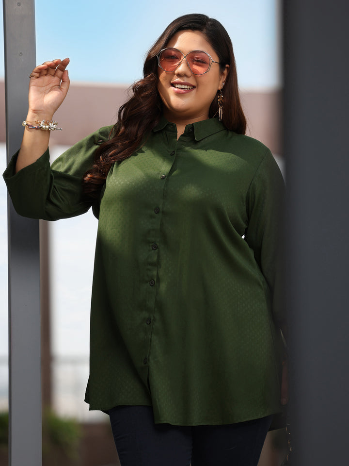 Plus Size Green Solid Rayon Straight Kurti