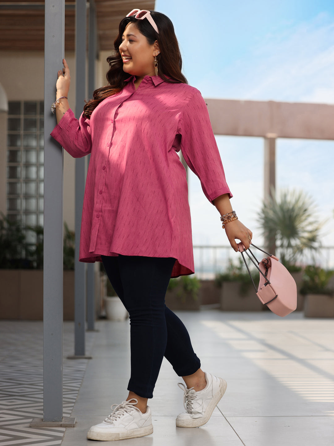 Plus Size Pink Solid Rayon Straight Kurti