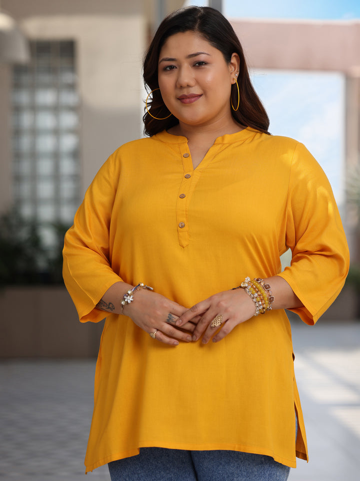 Plus Size Mustard Solid Rayon Straight Kurti