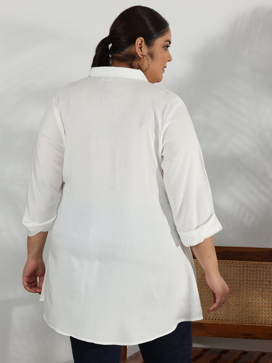 Plus Size Off White Solid Rayon A-Line Kurti