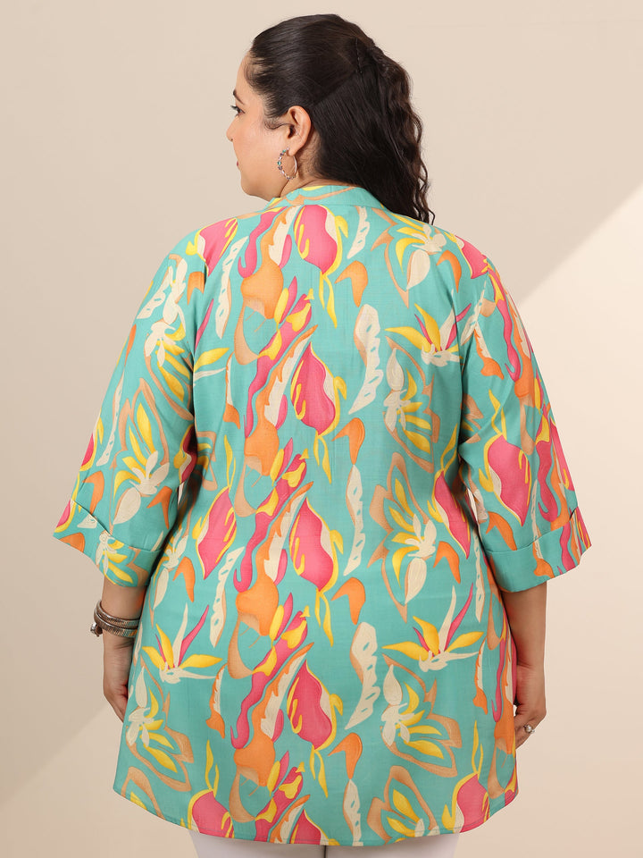 Plus Size Multi Printed Silk Blend Straight Short Kurti
