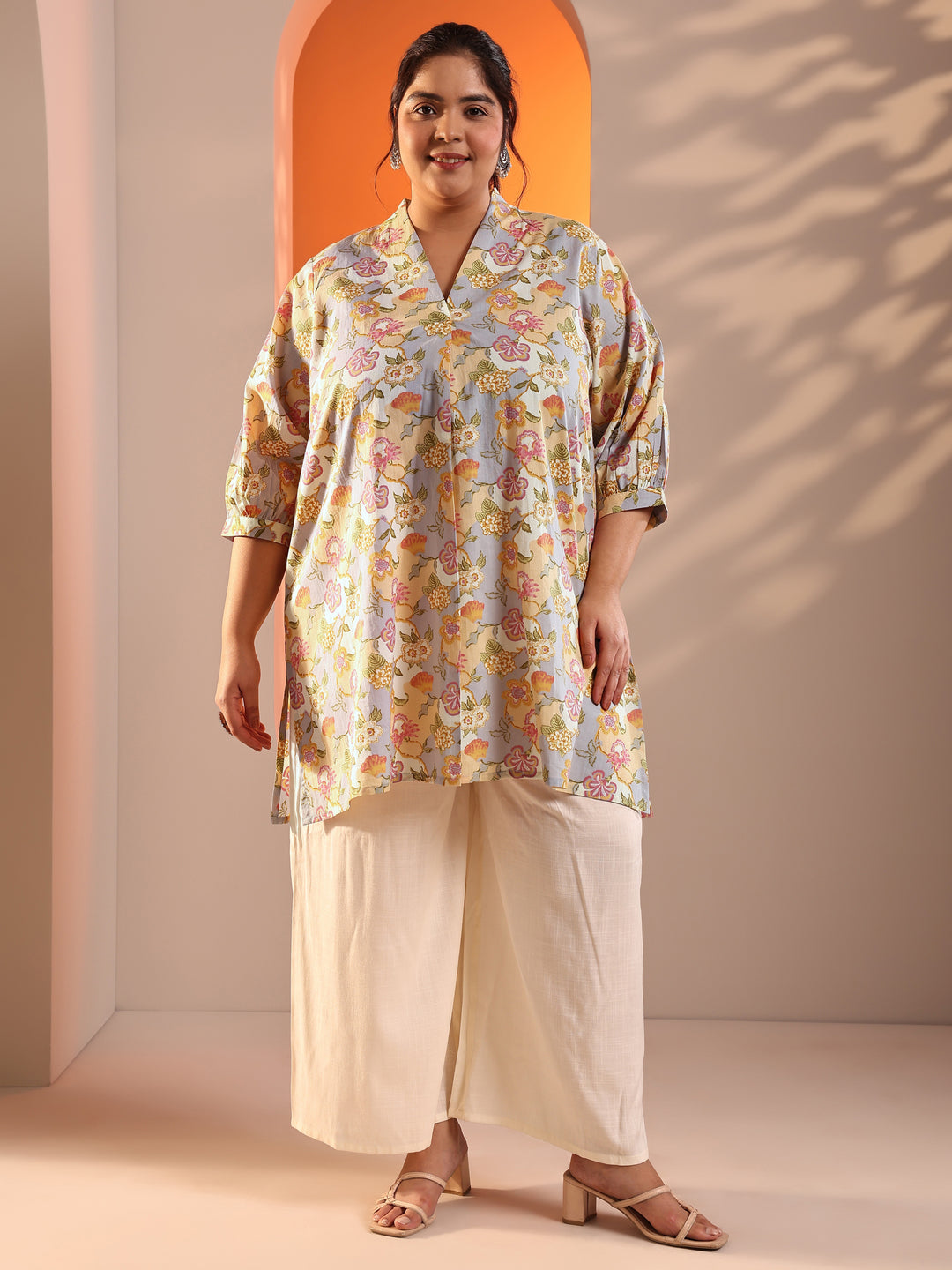 Plus Size Multi Printed Cotton Straight Short Kurti