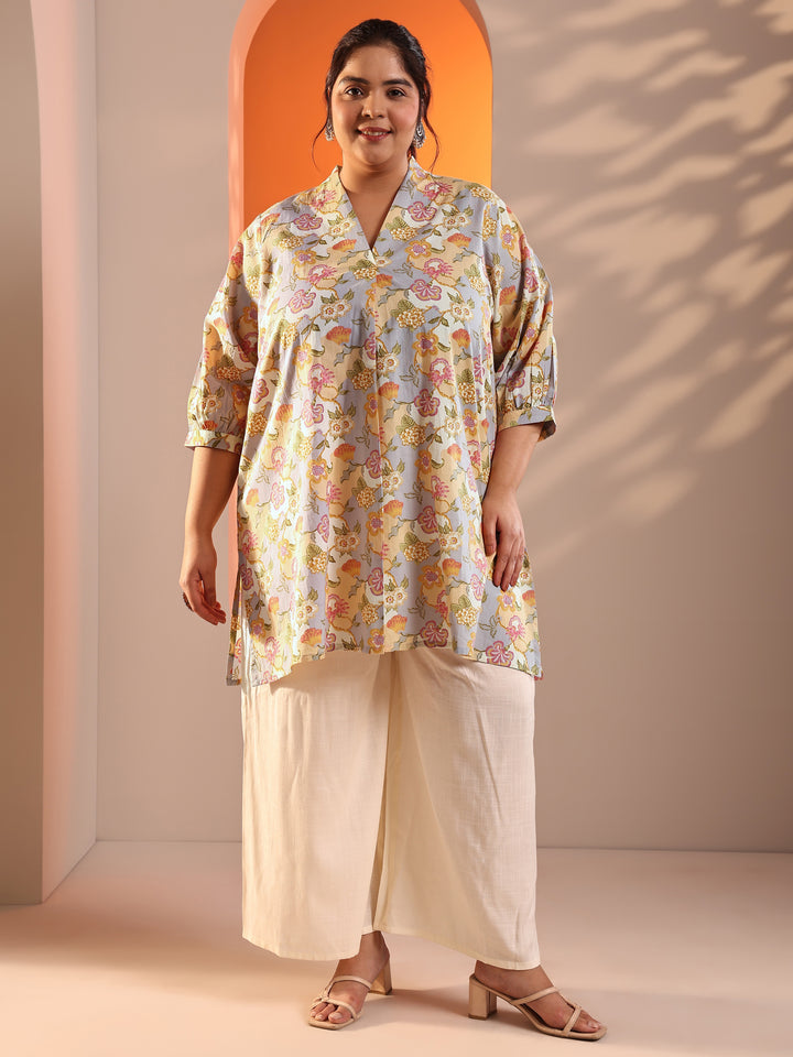 Plus Size Multi Printed Cotton Straight Short Kurti