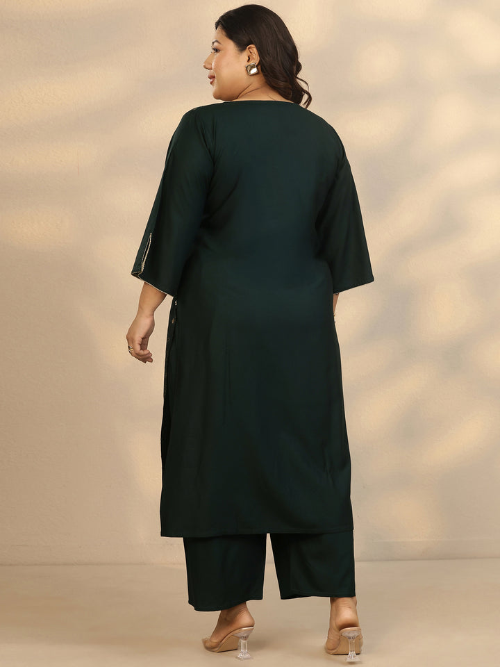 Plus Size Green Embellished Rayon Straight Kurta