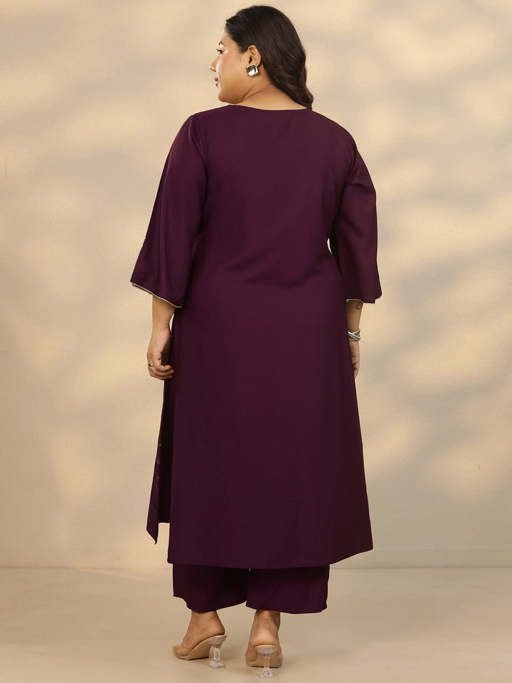 Plus Size Burgundy Embellished Rayon Straight Kurta