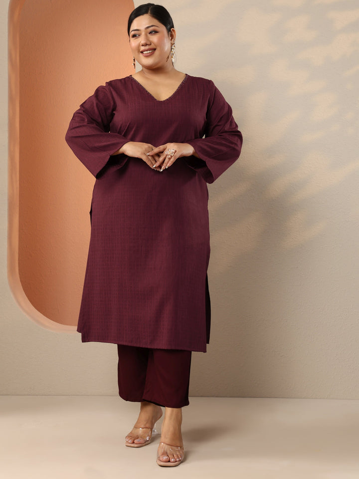 Plus Size Maroon Embellished Rayon Straight Kurta