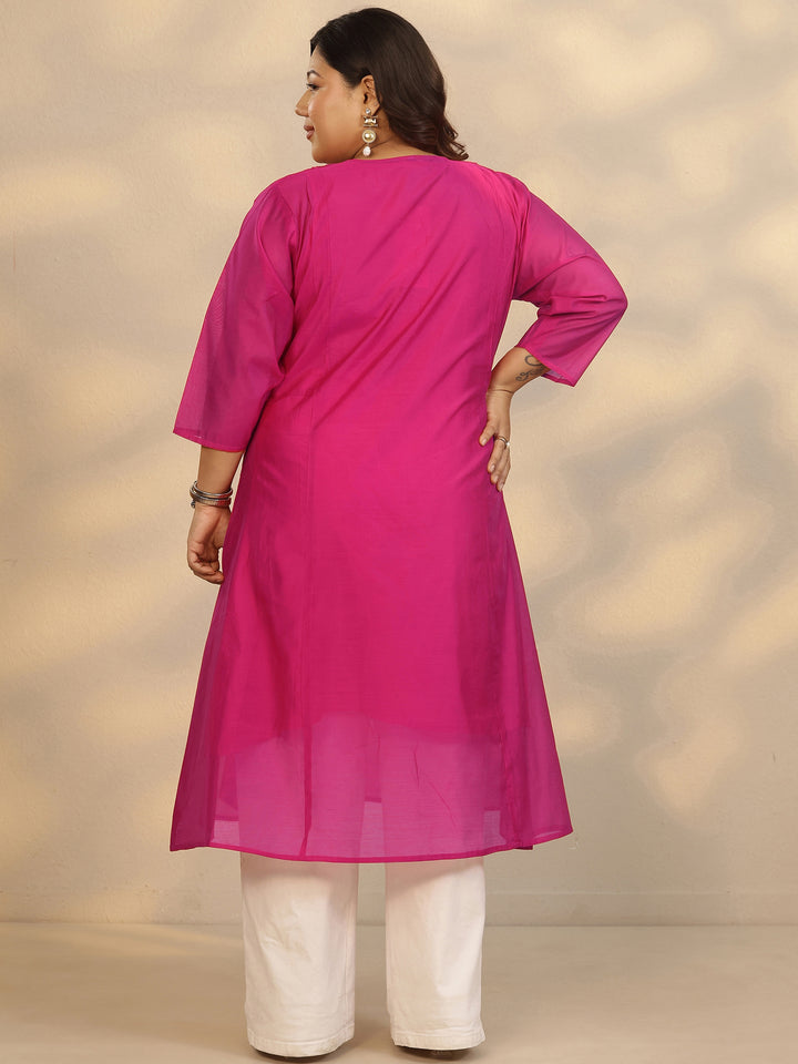 Plus Size Pink Yoke Design Silk Blend A-Line Kurta