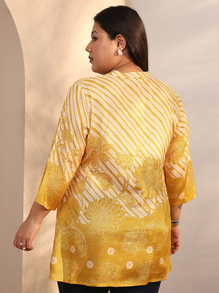 Plus Size Mustard Printed Muslin Straight Short Kurti