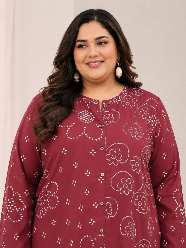 Plus Size Red Floral Printed Cotton Shirt