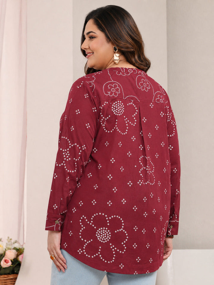 Plus Size Red Floral Printed Cotton Shirt