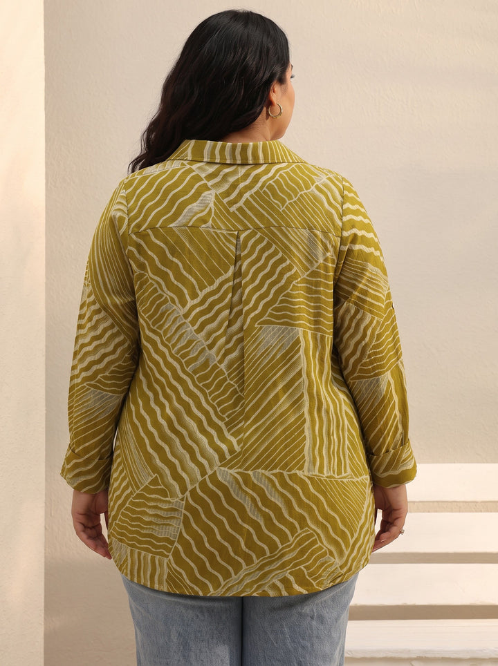 Plus Size Green Abstract Printed Silk Blend Tunic