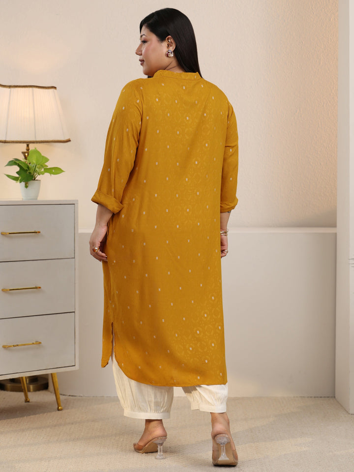 Plus Size Mustard Woven Design Rayon Straight Kurta