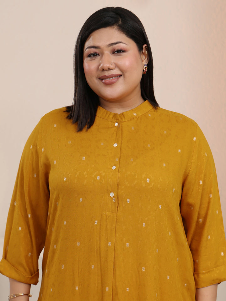 Plus Size Mustard Woven Design Rayon Straight Kurta