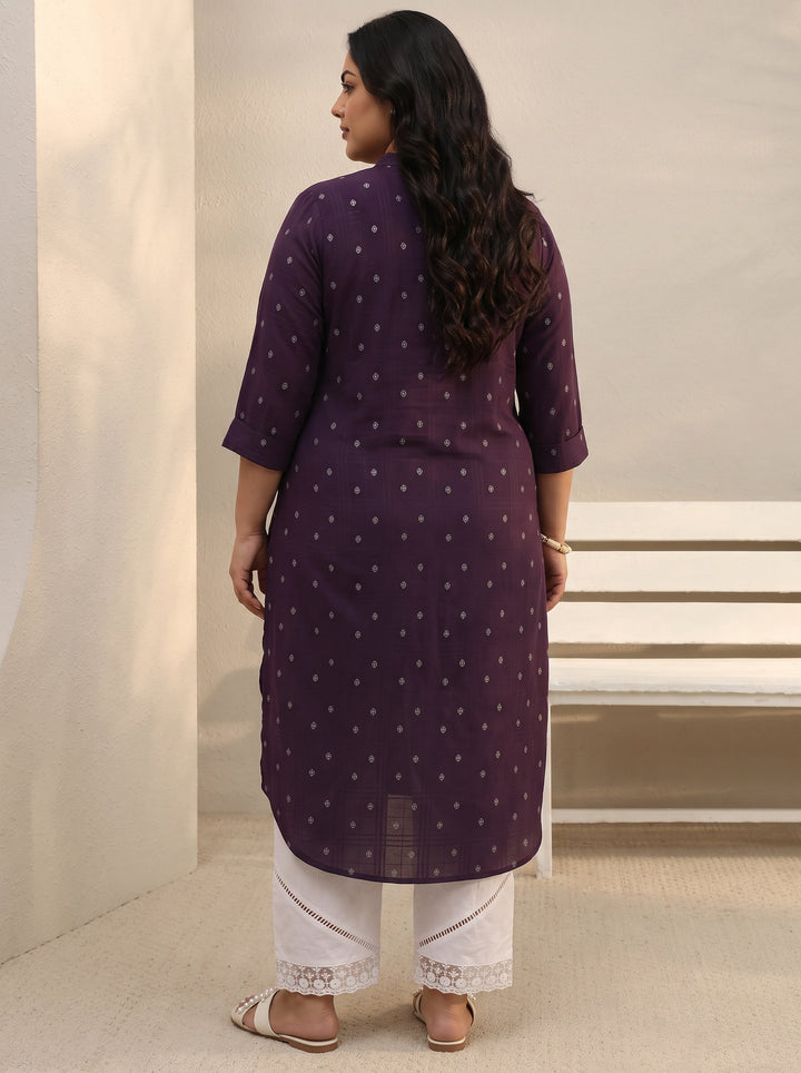 Plus Size Burgundy Woven Design Rayon Straight Kurta