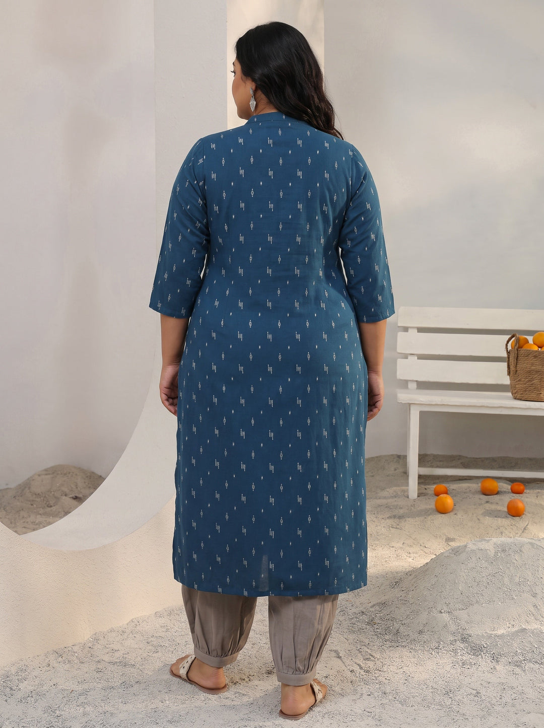 Plus Size Blue Woven Design Rayon Straight Kurta