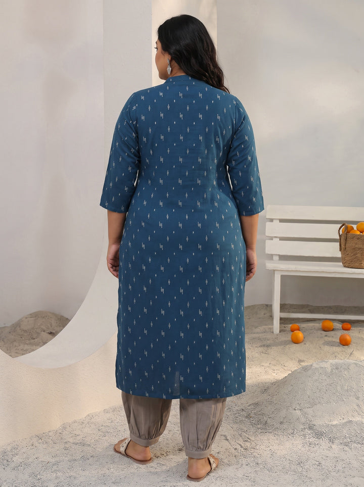 Plus Size Blue Woven Design Rayon Straight Kurta