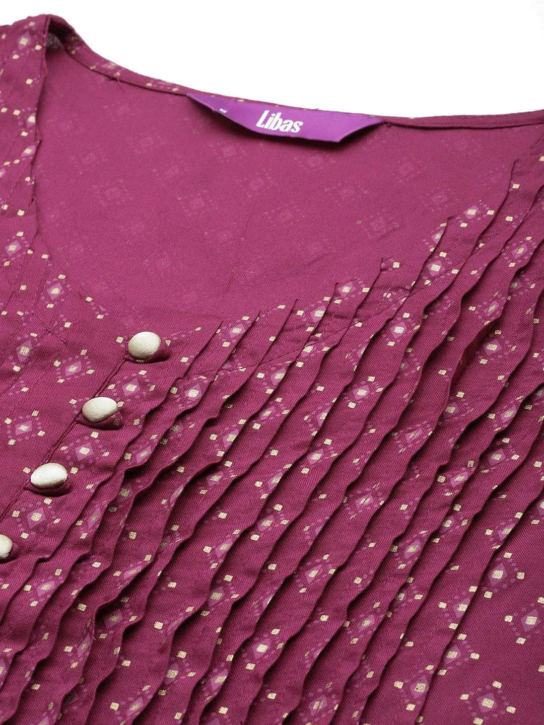 Purple Printed Rayon A-Line Kurti - ShopLibas