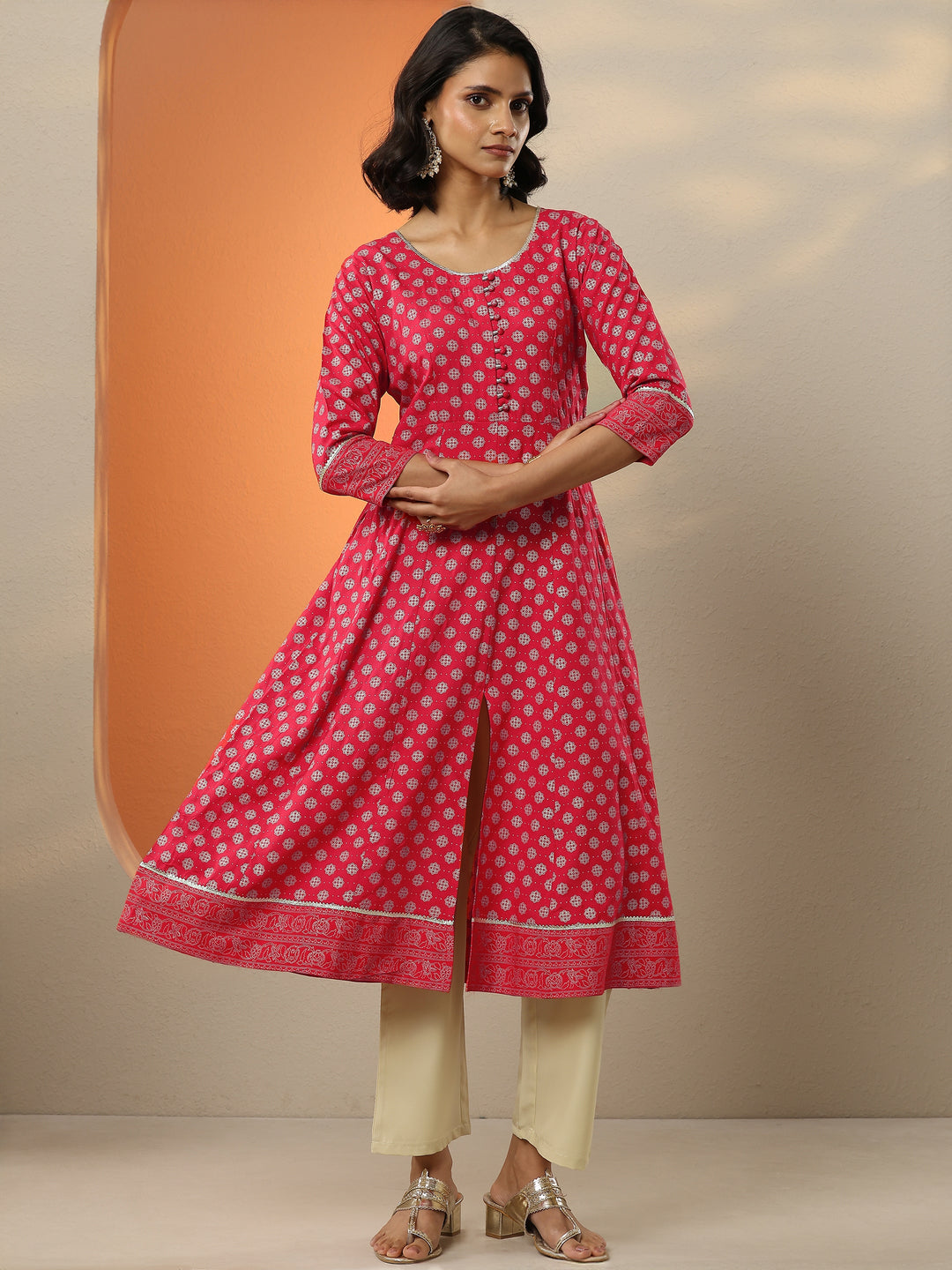Red Printed Rayon A-Line Kurta