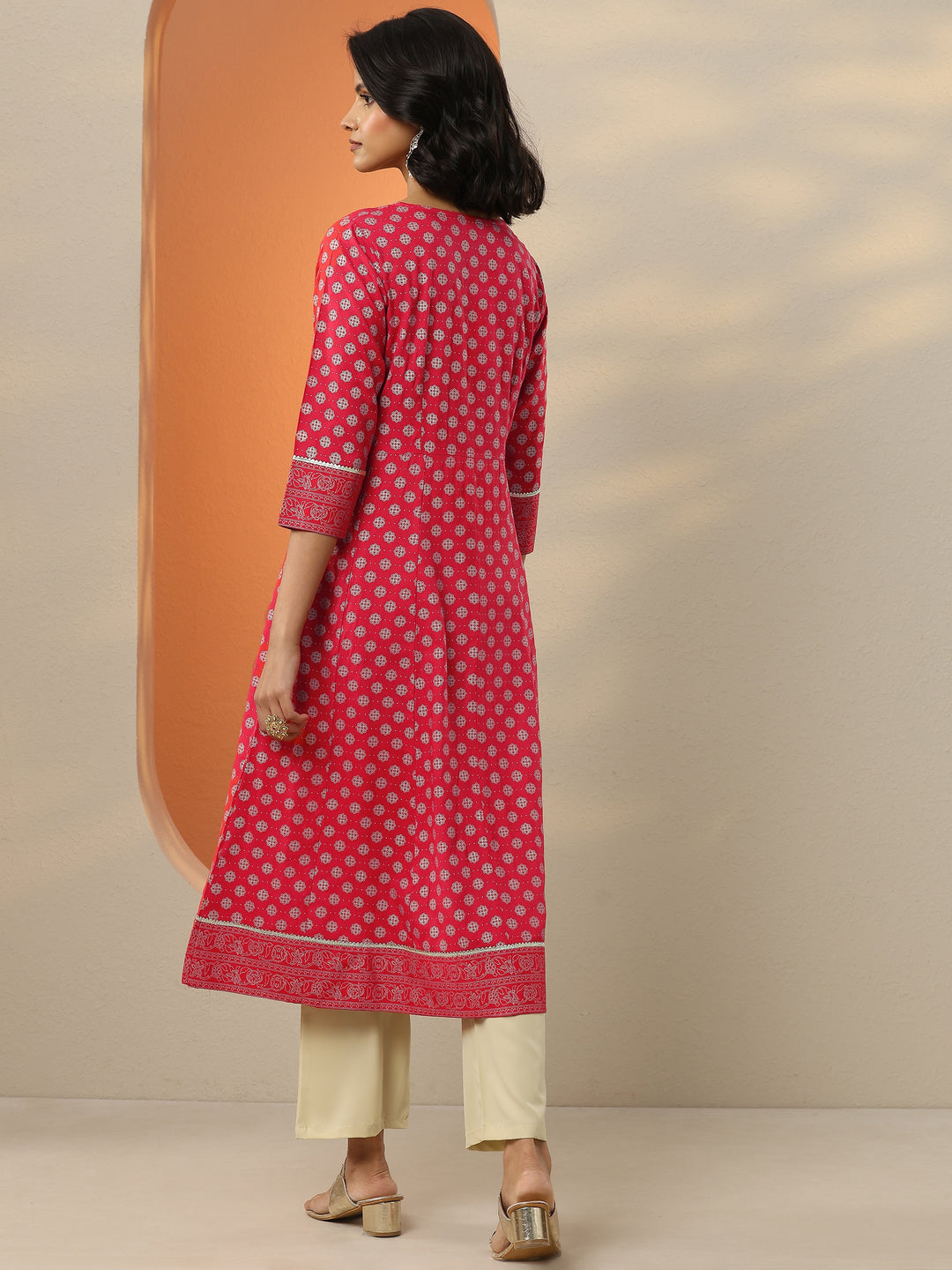 Red Printed Rayon A-Line Kurta