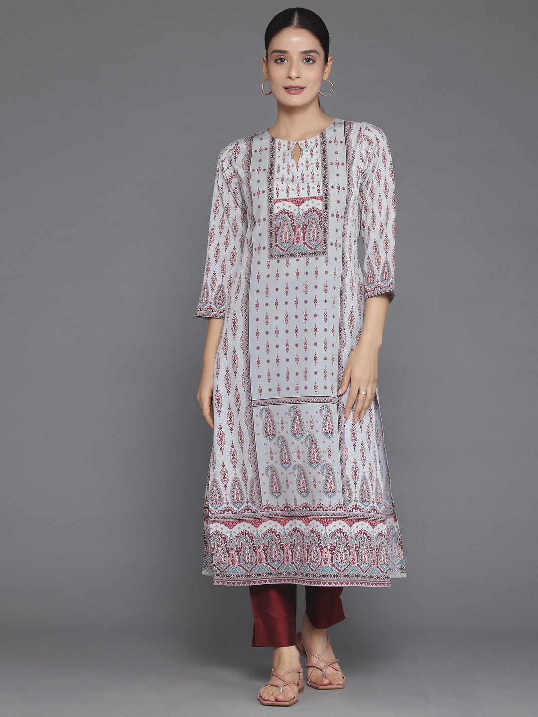 Beige Printed Crepe Straight Kurta