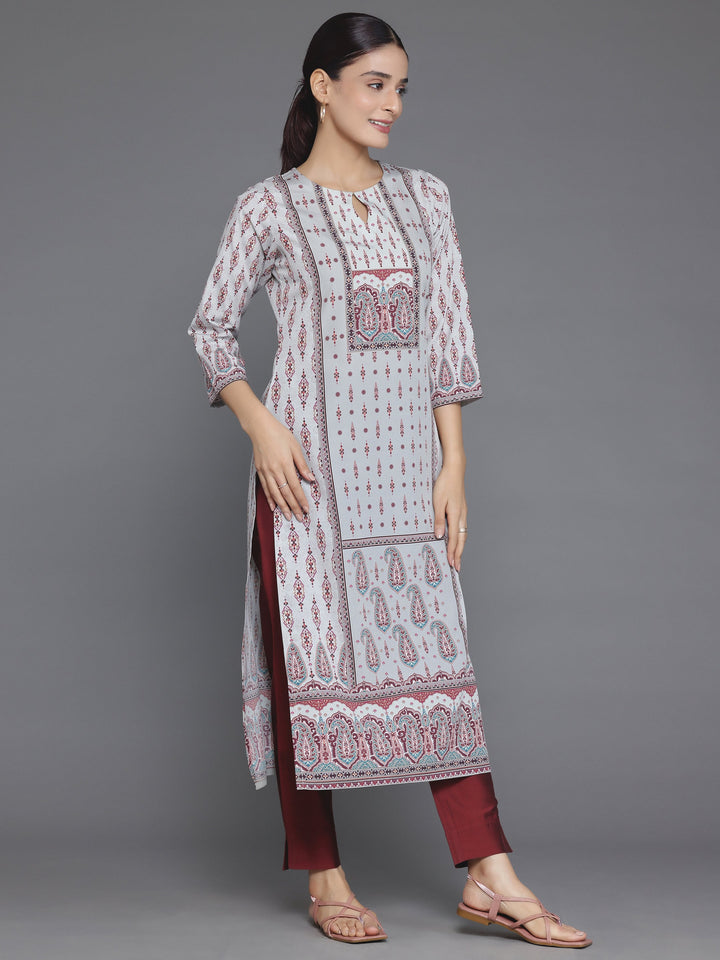 Beige Printed Crepe Straight Kurta