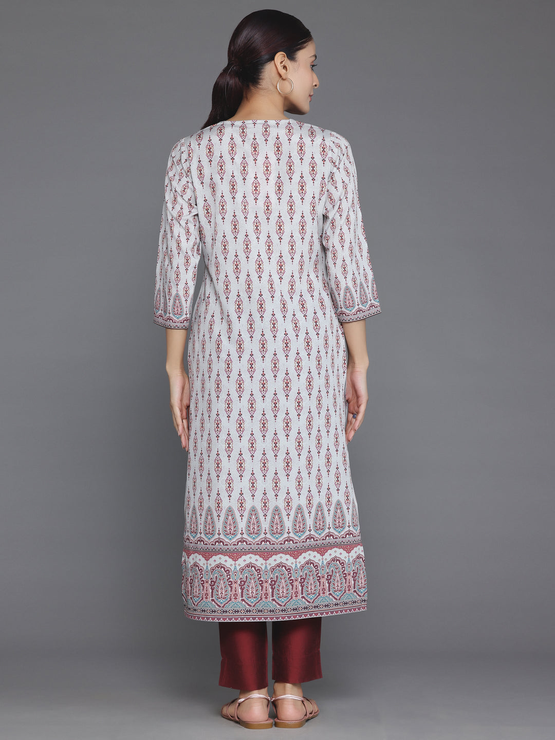 Beige Printed Crepe Straight Kurta