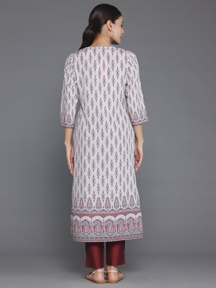 Beige Printed Crepe Straight Kurta